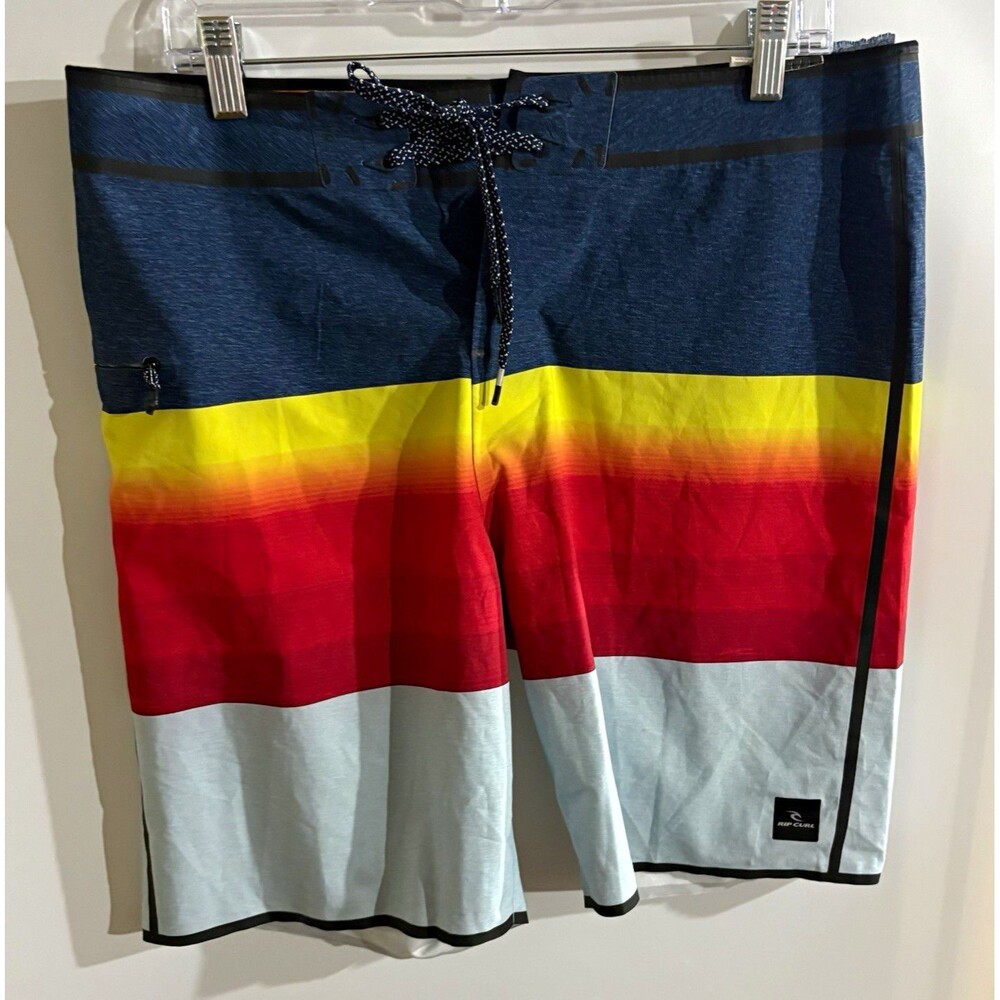 Rip Curl Men's Board Shorts Swim Trunks Striped Blue Yellow Red Gray Size 32
